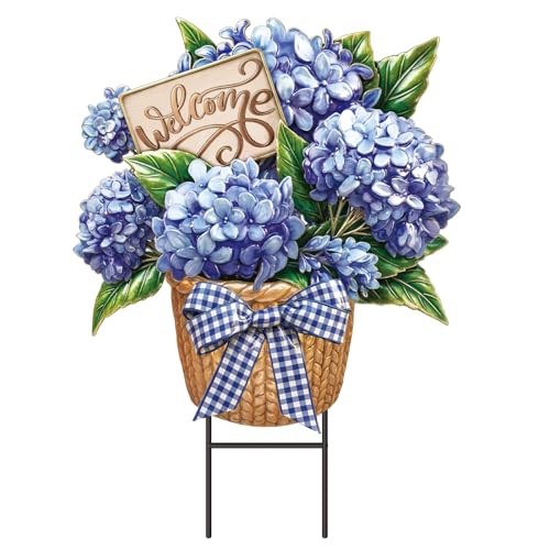Amyhill Spring Hydrangea Garden Stakes Decorative Purple Hydrangea Yard Signs with Metal Stakes Waterproof Floral Lawn Sign Outdoor Decorations for Patio Porch Lawn Backyard