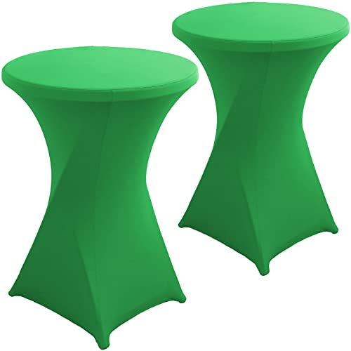 Jusmate 2 Pack 32x43 Inch Green Spandex Cocktail Table Covers, Fitted Round Cocktail Tablecloth, Stretch Highboy Table Cover Cloth for Wedding, Party, Banquet, Event, Restaurant