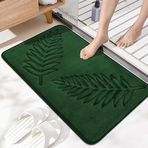 "voofly Memory Foam Bathroom Rugs, Ultra Soft and Absorbent Leaf Bath Mat, Cozy Flannel Velvet Washable Bathroom Mat 24"" x 16"" Green"