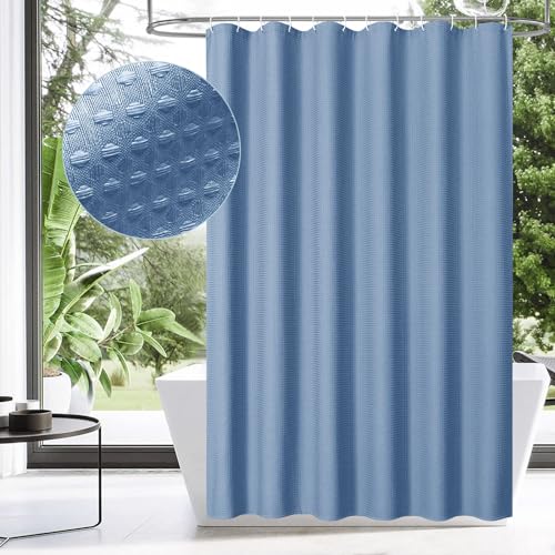 MitoVilla Extra Long Shower Curtain 72 x 84, Blue 84 inch XL Fabric Shower Curtains for Modern Luxury Bathroom Decor, Weave Textured Weighted Shower Curtain 84 inch, Moonlight Blue
