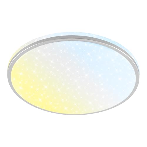 BRILONER - LED Bath Ceiling Light with Remote Control, Warm to Cool White, Splash Protection, Bathroom Fixture, lamp for Kitchen, IP54 Ceiling Fitting, Wet Room Lighting, 33x6cm, matt Chrome