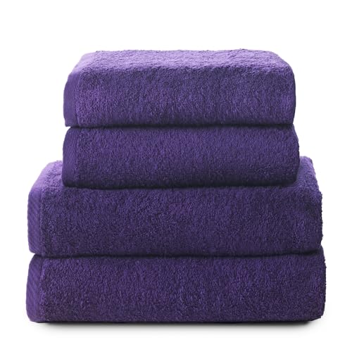 Top Towel - Combo - Large Bath Towels - Bathroom Towels - 2 Hand or Sink Towels + 2 Bath Towels - 100% Cotton - Purple