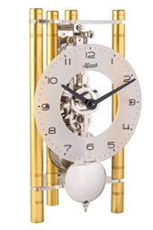 Hermle Skeleton Table Clock with Anodised Aluminium Columns - Triangle 23025-500721, Arabic Dial Glass, Gold, Mechanism, Nickel-Plated, 19.5 cm x 11 cm x 9 cm