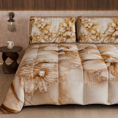 PETTI Artigiani Italiani - Winter Quilt, Winter Duvet, Double Sided Single Quilt Solid Colour and Digital Floral Print 06 13, 100% Microfibre, Made in Italy