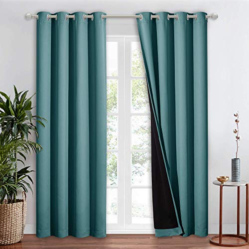 NICETOWN 100% Blackout Blind, Laundry Room Decor Window Treatment Curtains, Thermal Insulated Energy Smart Drape and Drapery for Villa, Hall and Studio, Sea Teal, 1 PC, 52 inches x 95 inches