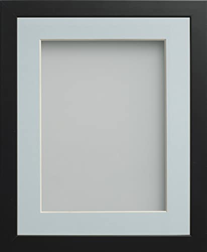 Frame Company Connolly Range Black Wooden Picture Photo Frame with Light Blue Mount, 10x8 for pic size 6x4 *Choice of Sizes* Fitted with Real Glass