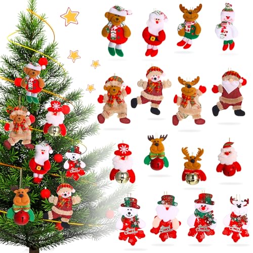 SKYLETY 16 Pieces Christmas Tree Plush Ornaments Santa Snowman Reindeer Bear Plush Decorations Xmas Tree Plush Pendants Christmas Tree Hanging Doll Ornaments for Christmas Tree Party Supplies