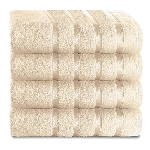 GC GAVENO CAVAILIA Extra Absorbent 500 GSM Bath Towels, Luxury Pack of 4 Bathroom Sheets Set, 100% Ringspun Cotton, Egyptian, Cream, 70x120 Cm