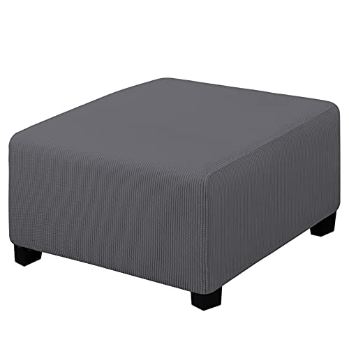 Easy-Going Stretch Square Ottoman Cover 30x30x15inch Grey - Folding Storage Footstool cover Furniture Protector Soft Rectangle slipcover with Elastic Bottom