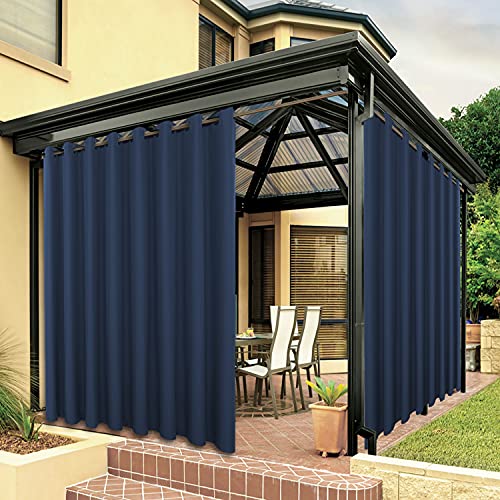 Bonzer Waterproof Indoor/Outdoor Curtains for Patio Thick Extra Wide - Grommet Privacy Outside Curtains for Bedroom, Living Room, Porch, Pergola, Cabana, 1 Panel, 150W x 95L inch, Navy