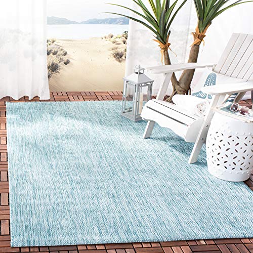 Safavieh Contemporary Indoor/Outdoor Woven Rectangle Area Rug, Courtyard Collection, CY8520, in Dark Aqua / Light Aqua, 160 X 231 cm for Garden, Patio or Any Outdoor Space