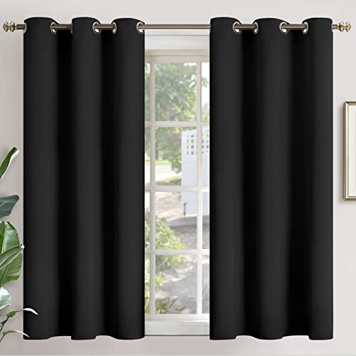 YoungsTex Black Blackout Curtains 45 Inches Long for Bedroom Kitchen Window - Thermal Insulated Drapes with Grommet Short Length Darkening for Bathroom Basement, 2 Panels, 42 x 45 Inch
