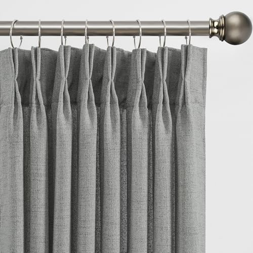 "2 Panels Set Extra Long 144 Inch Curtains - Pinch Pleated with hooks Textured Linen Blend Semi Sheer Light Filtering Drapes for Large Windows Living Room Dining Office, Grey, 42"" Wide by 144"" Long"
