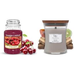 Yankee Candle Scented Candle - Black Cherry Large Jar Candle - Long Burning Candles: up to 150 Hours & Woodwick Medium Hourglass Scented Candle, Fireside, with Crackling Wick, Burn Time Up to 60 Hours