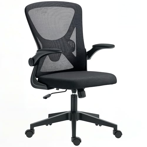 Vinsetto Ergonomic Mesh Office Chair with 90° Flip-up Armrests and Lumbar Support, Height Adjustable Computer Chair with Swivel Wheels, Black