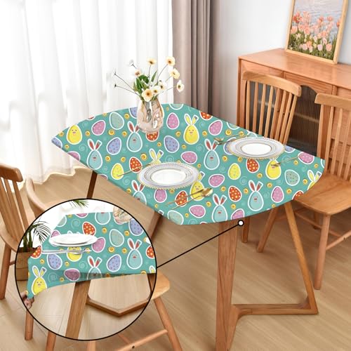 Amonsa Oval Spring Fitted Tablecloth with Elastic 48x72 inch for Oval Tables Washable Stretchy Spandex Fabric Easter Table Cover Cloth Not Vinyl Table Protector