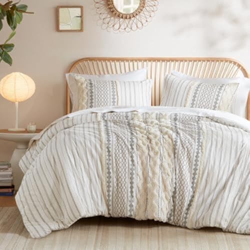INK+IVY All Season Cover Bedding Set, Matching Shams, Cotton, Ivory, F/Q Comforter
