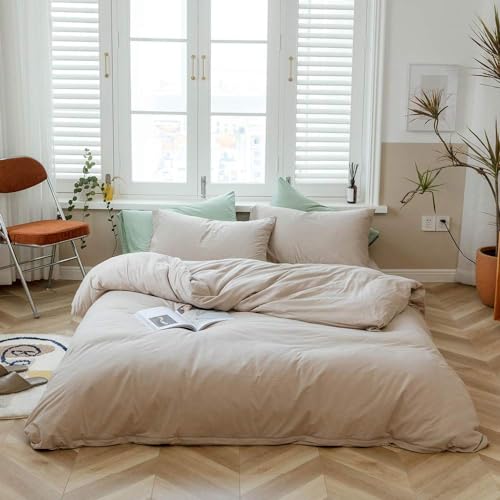 AMWAN Apricot Beige Duvet Cover Twin XL Taupe Khaki Solid Bedding Sets Jersey Knit Cotton Comforter Simple Style Beige Tan Duvet Cover