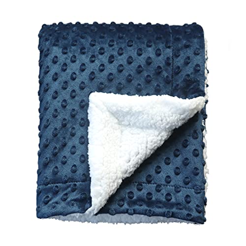 CREVENT Cozy Soft and Warm Sherpa Baby Blanket for Infant Toddler's Crib Cot Stroller Gift for Baby Girls All Season Use(75cmX100cm Navy Dot)