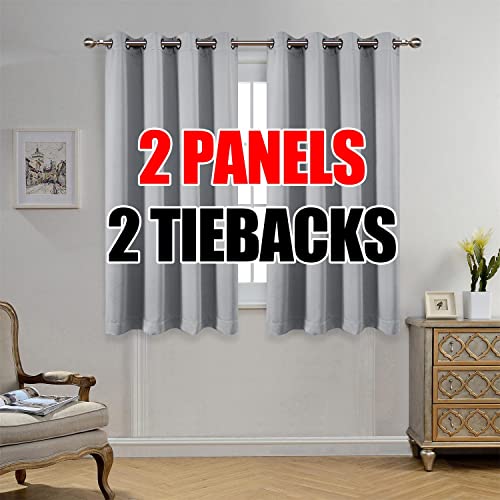 MIUCO Room Darkening Grommet Thermal Insulated Blackout Window Curtains Panels for Gilrs Room Window 1 Pair 52x63 Inch Silver, Bonus 2 Tie Backs Included