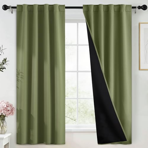 Yakamok Blackout Curtains Thermal Insulated Window Treatment Panels Room Darkening Blackout Drapes for Bedroom Back Tab/Rod Pocket Living Room Draperies, 40 x 63 Inch, Sage, 2 Panels