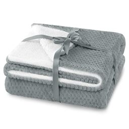 AmeliaHome Cuddly Blanket 220 x 240 cm Delicate Quilted Sherpa Lambskin Look Blanket Shleepy Steel