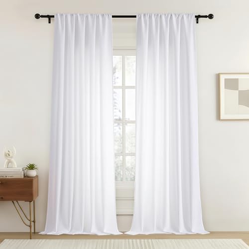 OVZME White Curtains 108 Inches Long for Bedroom Living Room, Extra Wide Soft Thick Textured Window Drapes for Patio, Light Filtering Rod Pocket Curtains Modern Look, 2x52Wx108L Inches