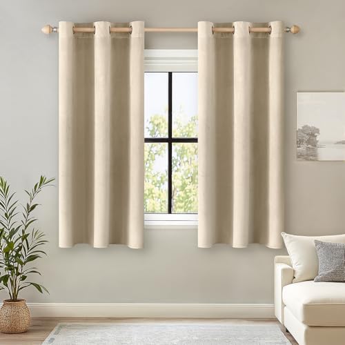 ANRODUO Beige Velvet Curtains 63 Inches Long Blackout Thermal Insulated Soundproof Curtain Privacy Room Darkening Curtains Grommet Window Drapes for Bedroom Living Room 42 x 63 Inch Set of 2