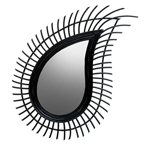 Premier Housewares Teardrop Black Rattan Wall Mirror/Mirror Wall For Hallway/Bathroom Mirrors Wall Mounted/Rattan Mirror/Black Wall Hallway Mirror