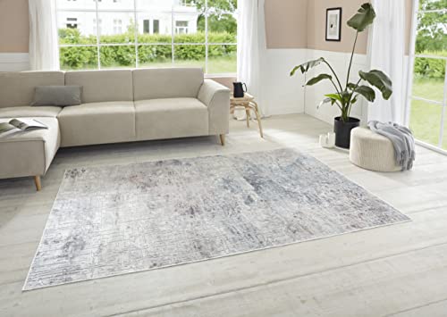ELLE Decoration Short Pile Chameis Design Rug (135 x 195 cm, Colourful Marble Look, Velvet Surface, 73% Viscose, 27% Acrylic Chenille, for Living or Bedding, Hallway/or Study) Grey, Pink, Blue