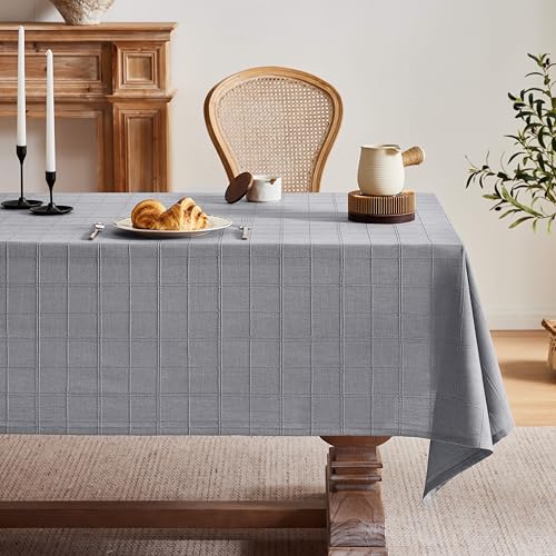 ZeeMart Linen Checked Square Table Cloth 52x52 Inch Blue Ashes - 3D Woven Grid Jacquard, Soft Natural Draping, Wrinkle???Resistant, Fray???Proof Hem, Multi???Occasion Decor Farmhouse Tablecloth