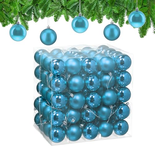 Relaxdays Christmas Baubles, Set of 100, Festive Tree Ornaments, D: 6 cm, Holiday Decorations, Shiny & Matte, Petrol