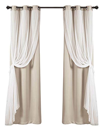 "Lush Decor, Wheat Sheer Grommet Panel with Insulated Blackout Lining, Room Darkening Window Curtain Set (Pair), 120"" x 38"", 120"" L"