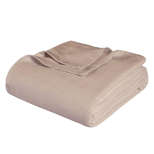 Superior Metro All-Season Cotton Blanket, Woven Blanket for Couch, Bed, Bedding, Farmhouse, Home Essentials, Cute and Cozy Bohemian Blankets, Herringbone Weave, Throw Size, Khaki