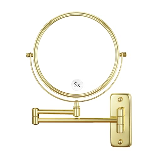 Cerdeco 8 Inch Double Sided Makeup Wall Mount Mirror with Gold Plated Finish 360 Swivel Extendable Cosmetic Shaving Mirror