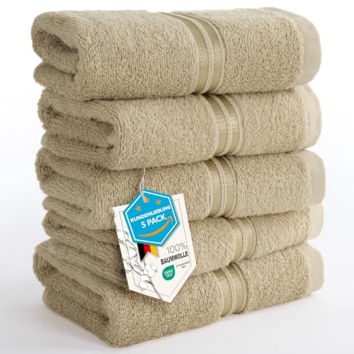 Hammetex Guest Towels Set of 5, 30 x 50 cm, 100% Cotton Terry - OEKO-TEX certified, soft and absorbent, sponge, with buckle, for bathroom, guest toilet & kitchen