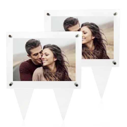 Suaific 5x7 Waterproof Picture Frame for Grave, 2pcs Vertical Acrylic Outdoor Memorial Cemetery Decorations Garden Marker For Funeral Gift