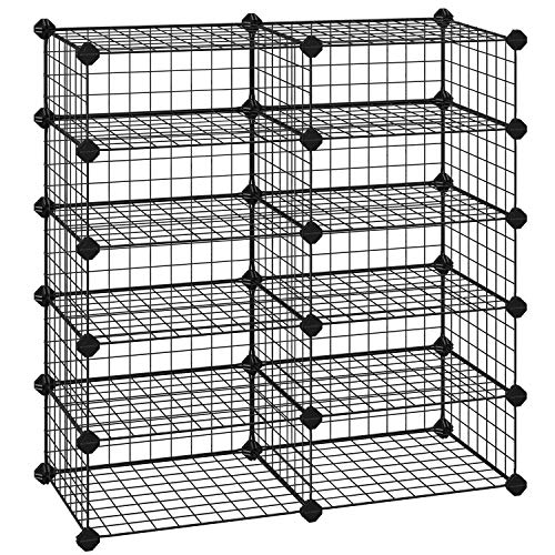 SONGMICS Shoe Rack, Rectangular Cube Organiser, Modular DIY Storage Shelf Unit, 40 x 30 x 17 cm for Each Compartment, Metal Wire Interlocking Wardrobe, for Entryway Closet, Black LPI25H