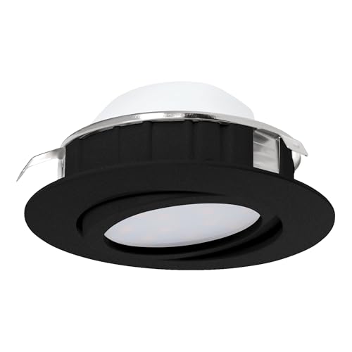 Eglo LED recessed Spotlight dimmable Pineda, Swivel Ceiling spot in Black Plastic, Flat Light, Warm White, 5.5 W, 360 lm, 3000 K, Ø 8.4 cm