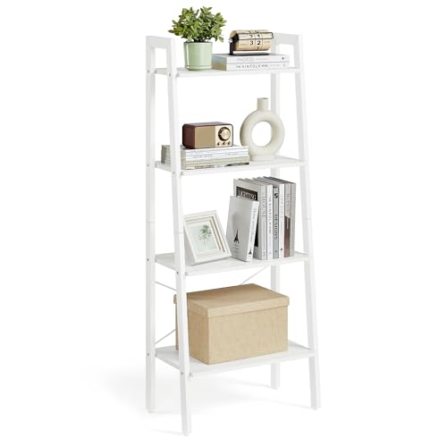 VASAGLE Ladder Shelf, 4-Tier Bookshelf, Bookcase, for Living Room, Bedroom, Kitchen, Home Office, Industrial Style, Steel Frame, Maple White and Pearl White LLS044W44