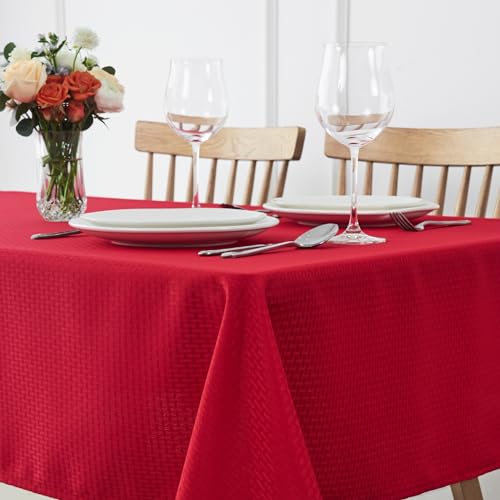 maxmill Square Tablecloth Water Resistance Antiwrinkle Spill Proof Weaved Texture Pattern Table Cloth, Christmas Decorative Fabric Table Cover for Parties, Holiday Dinner, 70 x 70 Inch, Red