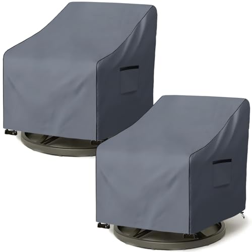 "Dalema Outdoor Swivel Lounge Chair Cover 2 Pack,Heavy Duty 100% Waterproof Patio Swivel Chair Covers,Weatherproof Furniture Protective Cover for Lawn/Garden Swivel Chair,(27.5""L x 32.5""W x 39""H Grey)"