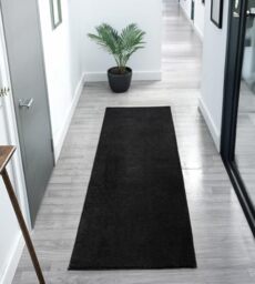 Rugs by Desire Comfy Washable Modern Living Room Rug Polyester Plain Indoor Area Rug with Low Pile - Anti-Slip Felt Backing SuperSoft Carpet Bedroom-Hallway, Black, 60x200 cm