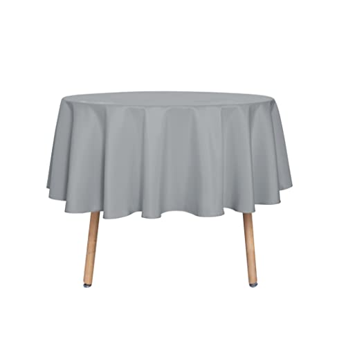 sancua Round Tablecloth 48 Inch Fits 20-36 Inch Tables, Silver Grey - Water Resistant, Spill Proof, Washable Polyester Cloth Cover, For Dining Tables, Buffet Parties and Camping