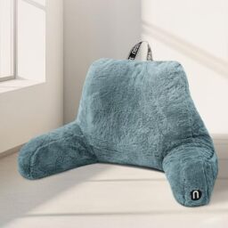 Nestl Fur Reading Pillow, Stylish Back Pillow for Bed Sitting Up, Faux Fur Bed Chair Pillow with Arms, Reading Pillows for Sitting in Bed Adult & Kids, Back Support Pillow for Bed Rest - Stone Blue