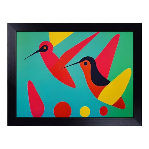 Lap Tray with Bean Bag Cushion, Abstract Hummingbirds - Handmade in the UK, Raised Wooden Edge, Padded Cushion, Heat-Resistant Wipe-Clean Surface, for Meals, Laptops and Crafts