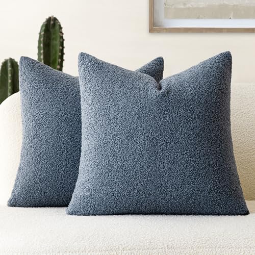 Foindtower Pack of 2, Curly Faux Fur Decorative Throw Pillow Covers Soft Fuzzy Plush Cushion Case with Zipper Cozy Pillowcase for Home Living Room Couch Bed Sofa 16 x 16 Inch, Blue