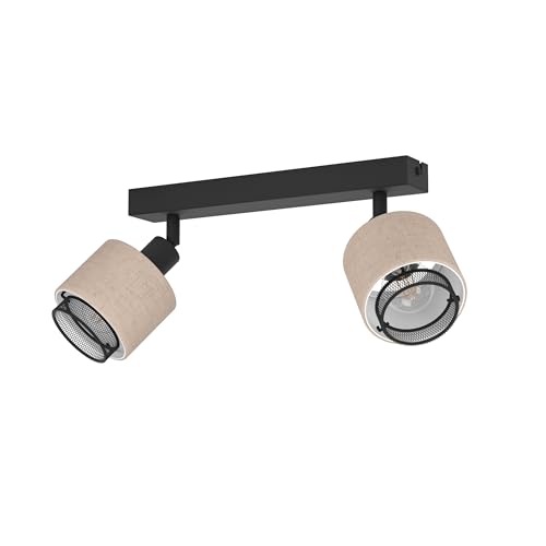 Eglo Ceiling Light Fitting Rosley, 2 Spots Ceiling lamp, Spotlight bar Made of Textile in Natural and Black Metal, Ceiling Light Fixture with E14 Socket