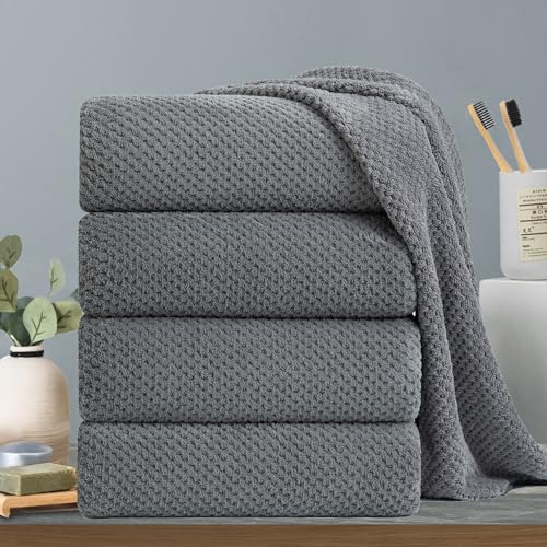 Hailea Gray Bath Towels Set 35x70 Inches - Luxury 600 GSM Oversized Bath Sheet Towel,Extra Large Microfiber - Quick Dry,Highly Absorbent,Super Soft Shower Towels Spa Hotel Bathroom Towel Set (4-Pack)