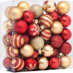 "50pcs Christmas Balls 1.6"" Christmas Tree Decoration Ornaments for Xmas Tree Holiday Wreath Garland Decor Ornaments, Red and Gold, 4cm"